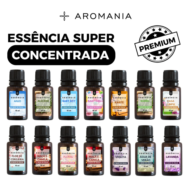 Kit com 5 Essências de 15ml para Aromatizador, Difusor e Umidificador Hidrossolúvel para Ambientes