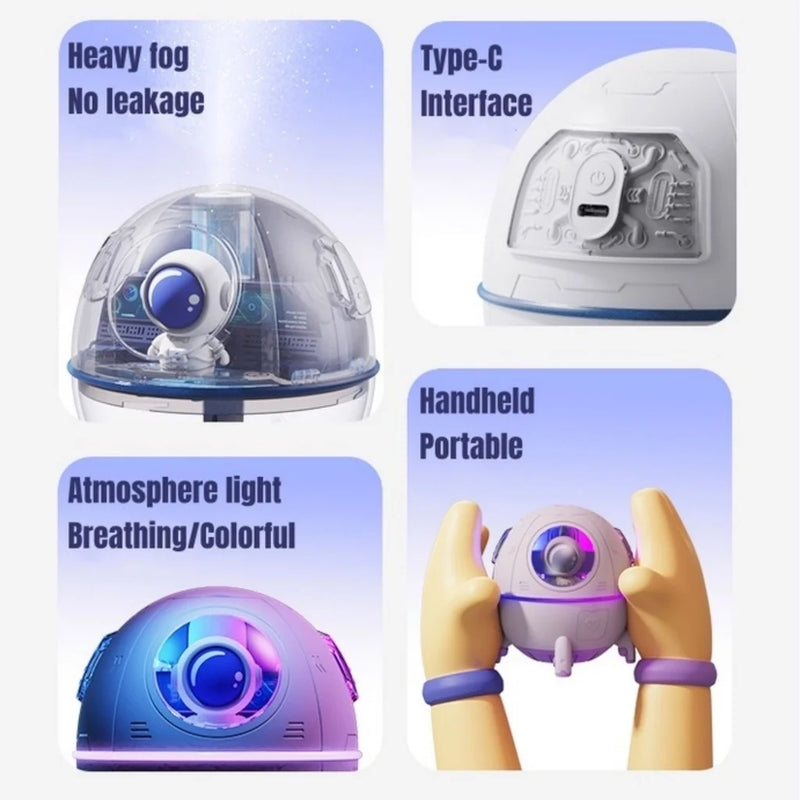 Umidificador de Ar Astronauta 220ml Luz LED Colorida Pulverizador De Névoa USB
