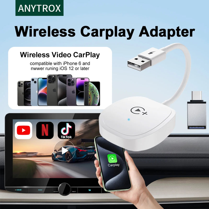 Adaptador CarPlay sem fio com suporte para YouTube, Netflix e TikTok