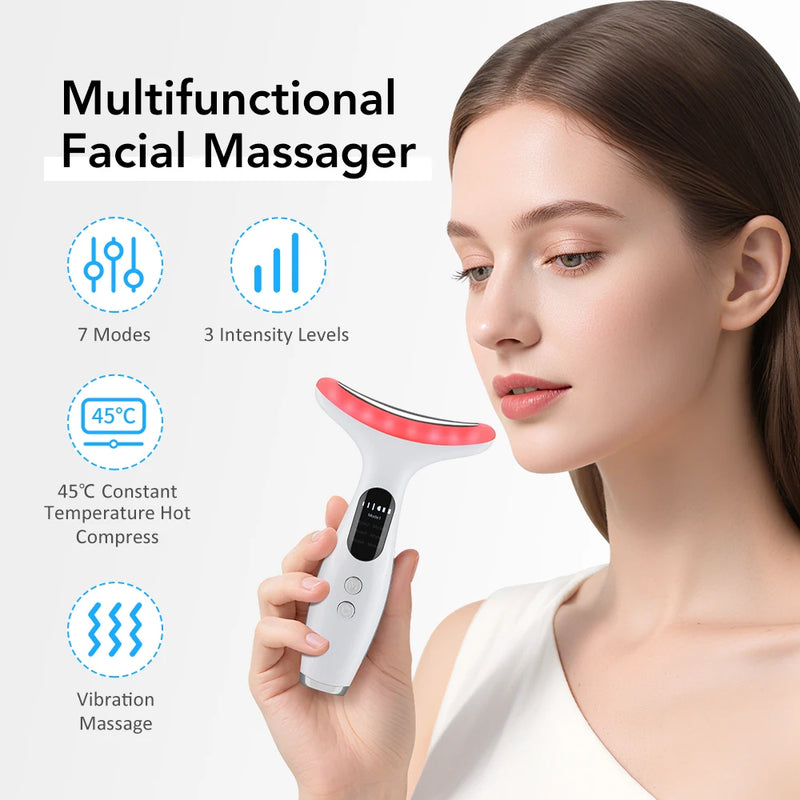 Neck Face Beauty Device 7 Color Light LED Photon Therapy Skin Tighten Reduce Double Chin Anti Wrinkle Facial Lifting Massager