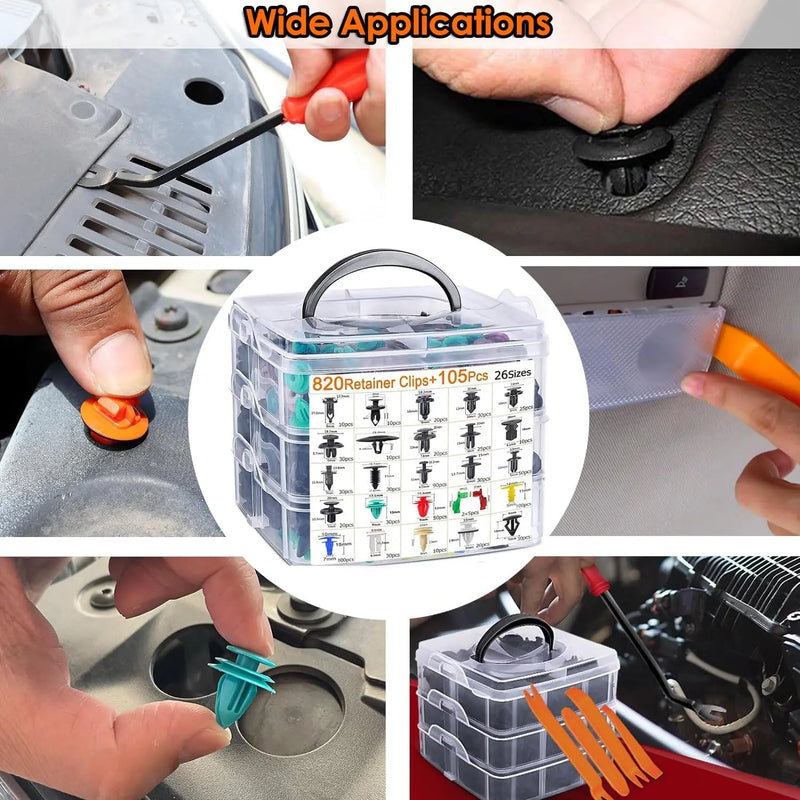 Conjunto de 925 Presilhas Automotivas com Ferramentas de Remoção — Rebites, Grampos e Fixadores Plásticos para Carro, Para-choque, Porta e Para-lama.