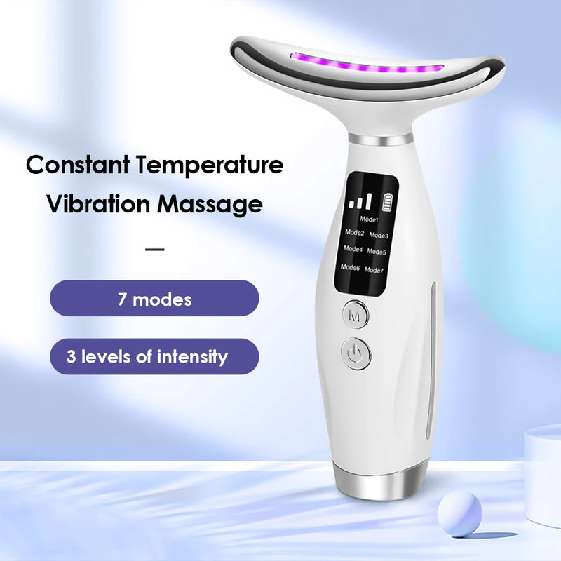 Neck Face Beauty Device 7 Color Light LED Photon Therapy Skin Tighten Reduce Double Chin Anti Wrinkle Facial Lifting Massager