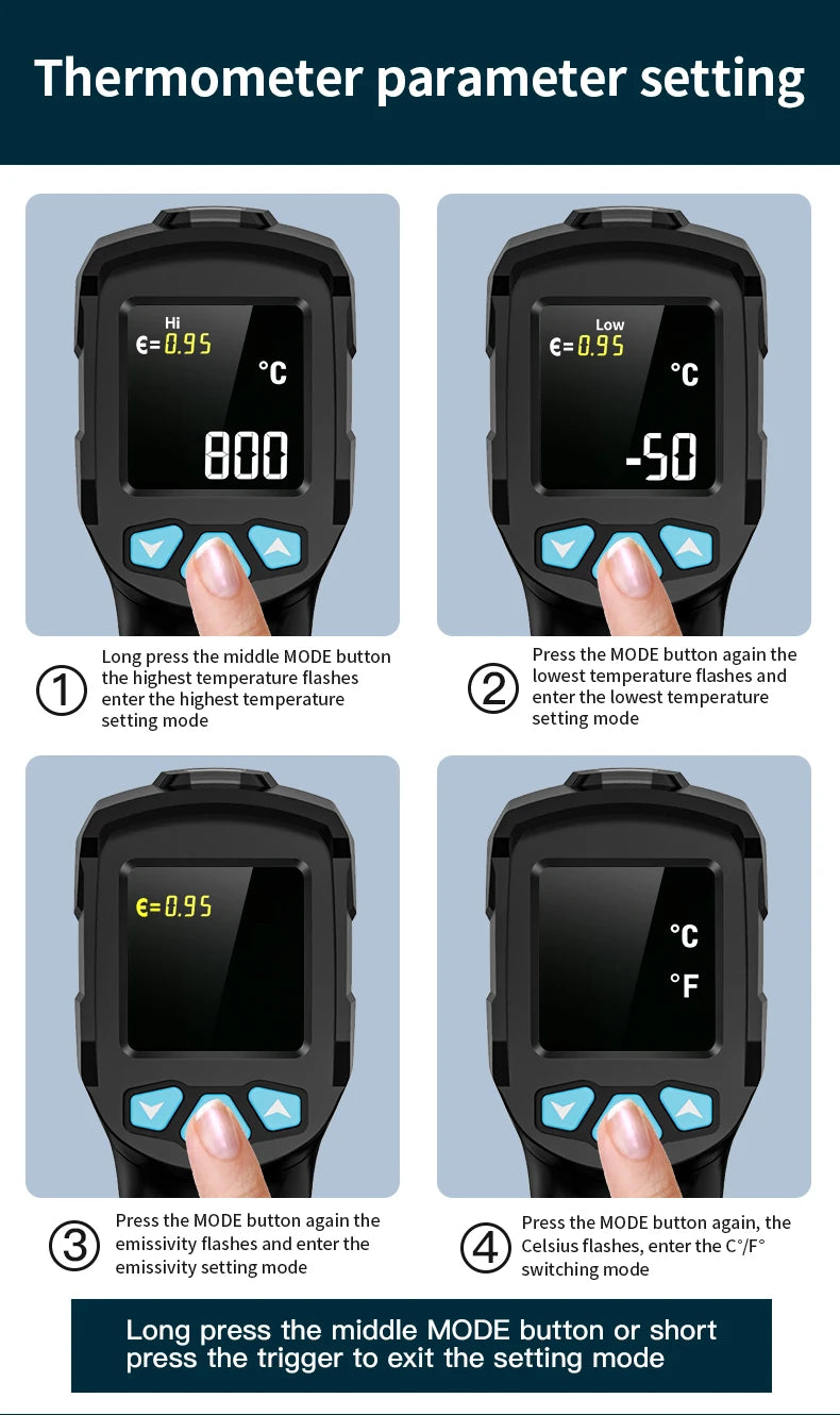 Termômetro Digital Infravermelho Mestek com Laser, Medidor de Temperatura sem Contato, Pirômetro, Higrômetro e Termômetro IR.