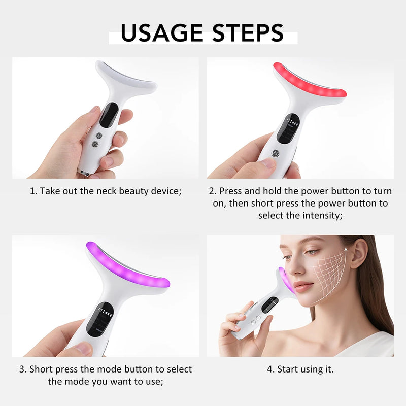 Neck Face Beauty Device 7 Color Light LED Photon Therapy Skin Tighten Reduce Double Chin Anti Wrinkle Facial Lifting Massager