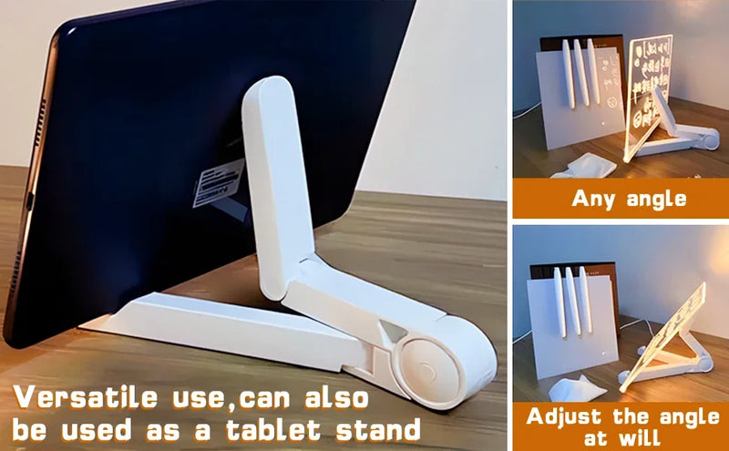 Quadro Mágico de Desenho com Luz LED — Acrílico Transparente, Apagável e com 7 Canetas Coloridas!