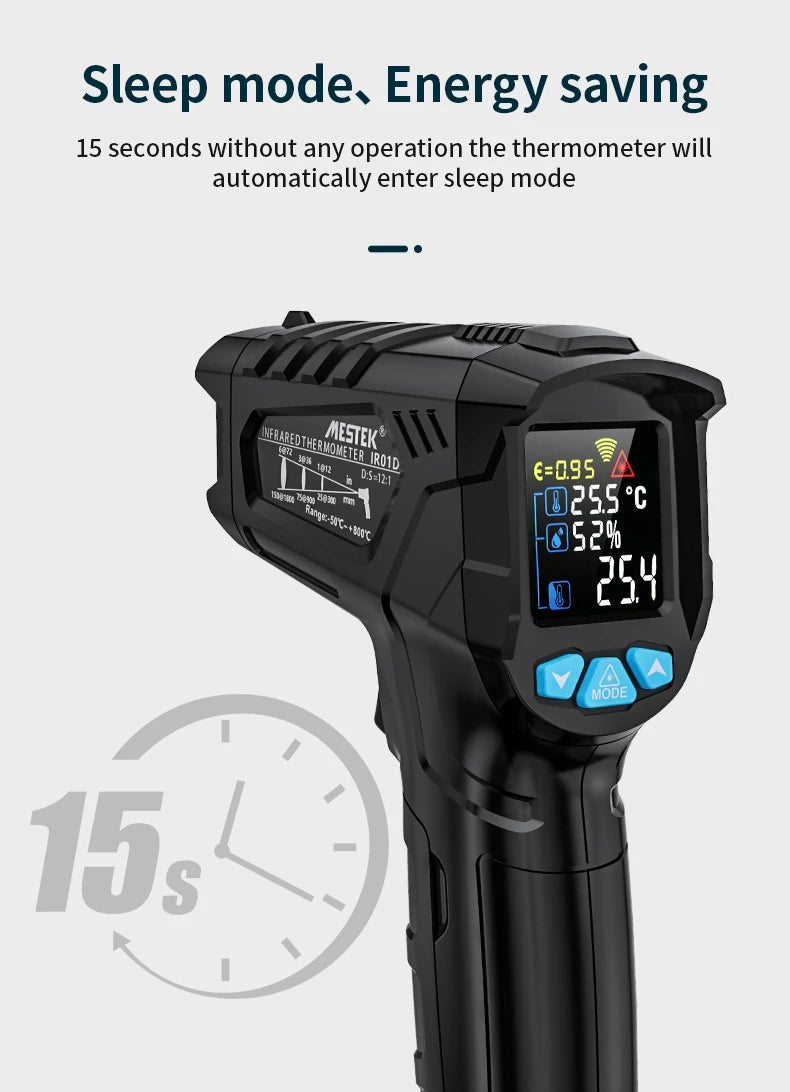 Termômetro Digital Infravermelho Mestek com Laser, Medidor de Temperatura sem Contato, Pirômetro, Higrômetro e Termômetro IR.