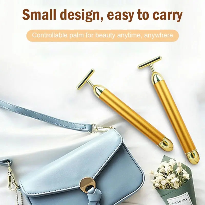 Beauty Bar 24K Electric Face Slimming Rod Golden Stick T Shaped Facial Massager Tightening Skin Electric Beauty Inst