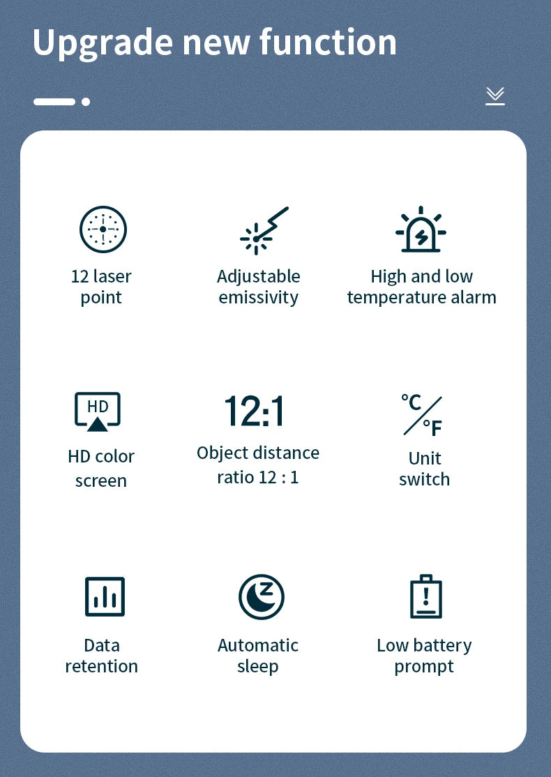 Termômetro Digital Infravermelho Mestek com Laser, Medidor de Temperatura sem Contato, Pirômetro, Higrômetro e Termômetro IR.