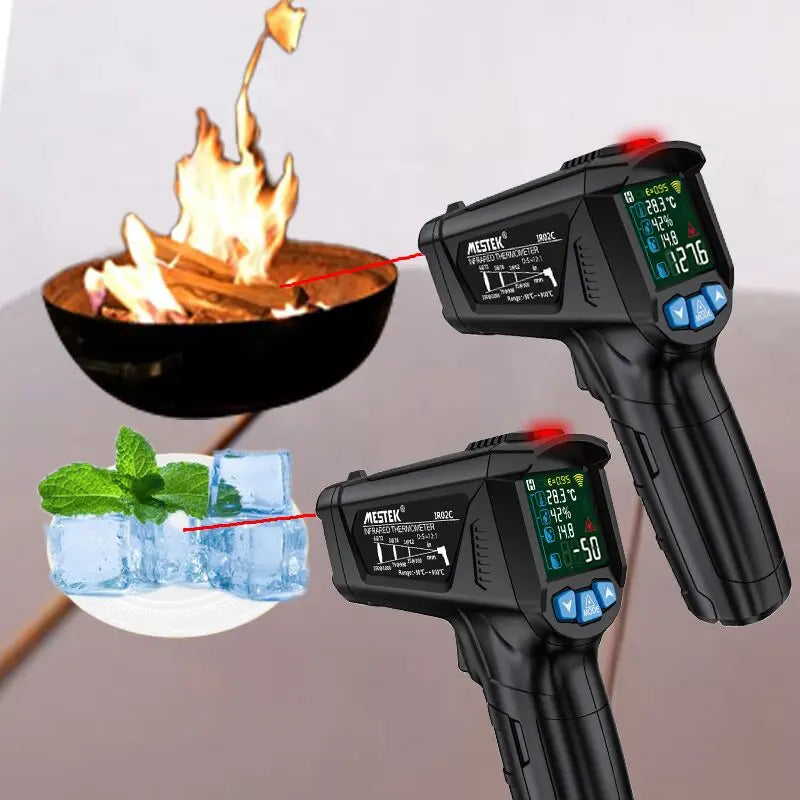 Termômetro Digital Infravermelho Mestek com Laser, Medidor de Temperatura sem Contato, Pirômetro, Higrômetro e Termômetro IR.