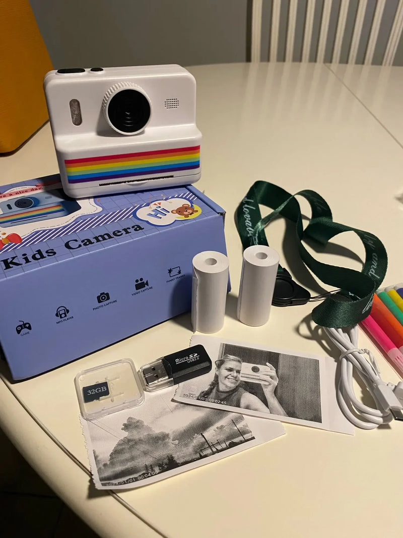 Câmera Digital Infantil para Fotografia — Mini Impressora Portátil Térmica com Impressão Instantânea de Fotos, Câmera Infantil com Tela HD de 2.8