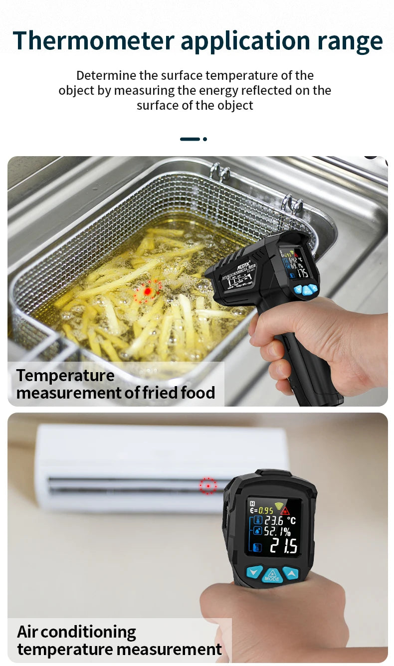Termômetro Digital Infravermelho Mestek com Laser, Medidor de Temperatura sem Contato, Pirômetro, Higrômetro e Termômetro IR.