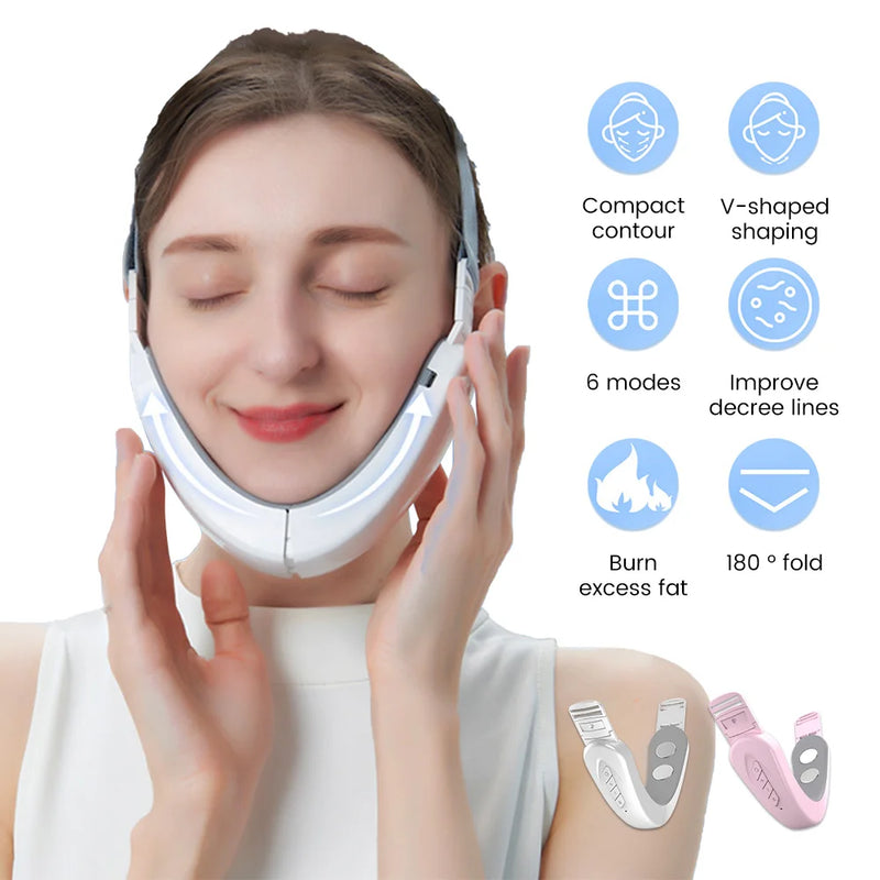 Electric V-face Face Lift Device  LED Photon Therapy Microcurrent Skin Tightening Double Chin Remover EMS Face Slimming Massager