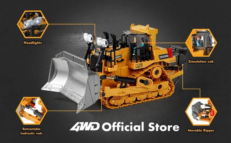 Escavadeira Controle Remoto 4x4 – Caminhão Basculante RC, Veículo Escavador, Trator Bulldozer, Carro de Construção