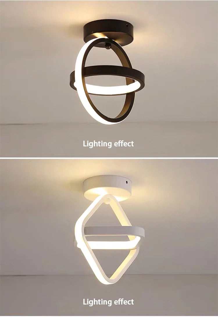 Modern LED Ceiling Light 2 Rings Creative Design Ceiling Lamp Indoor Lighting Fixtures Hallway Balcony Aisle Office Light