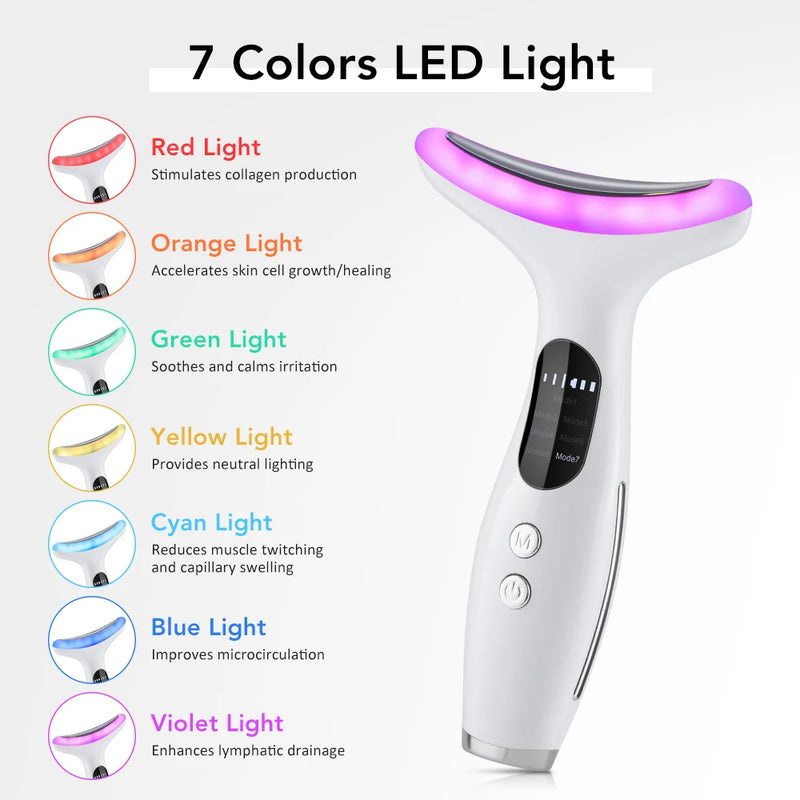 Neck Face Beauty Device 7 Color Light LED Photon Therapy Skin Tighten Reduce Double Chin Anti Wrinkle Facial Lifting Massager