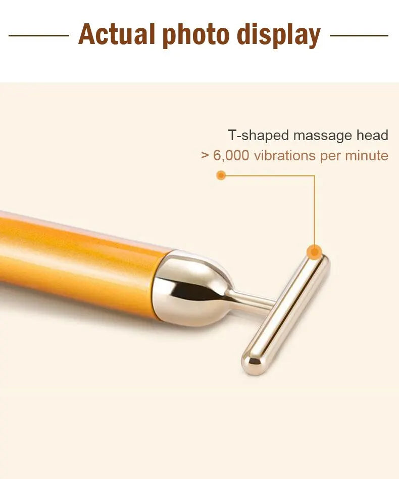Beauty Bar 24K Electric Face Slimming Rod Golden Stick T Shaped Facial Massager Tightening Skin Electric Beauty Inst