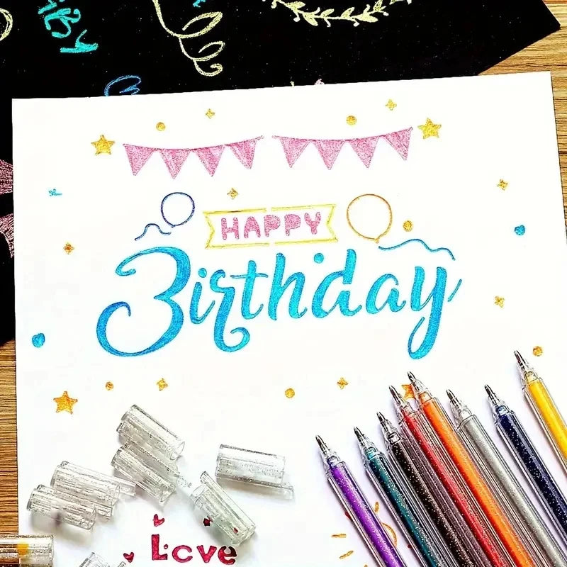 Conjunto de canetas de gel com glitter, 8/12/18/24/36 peças.