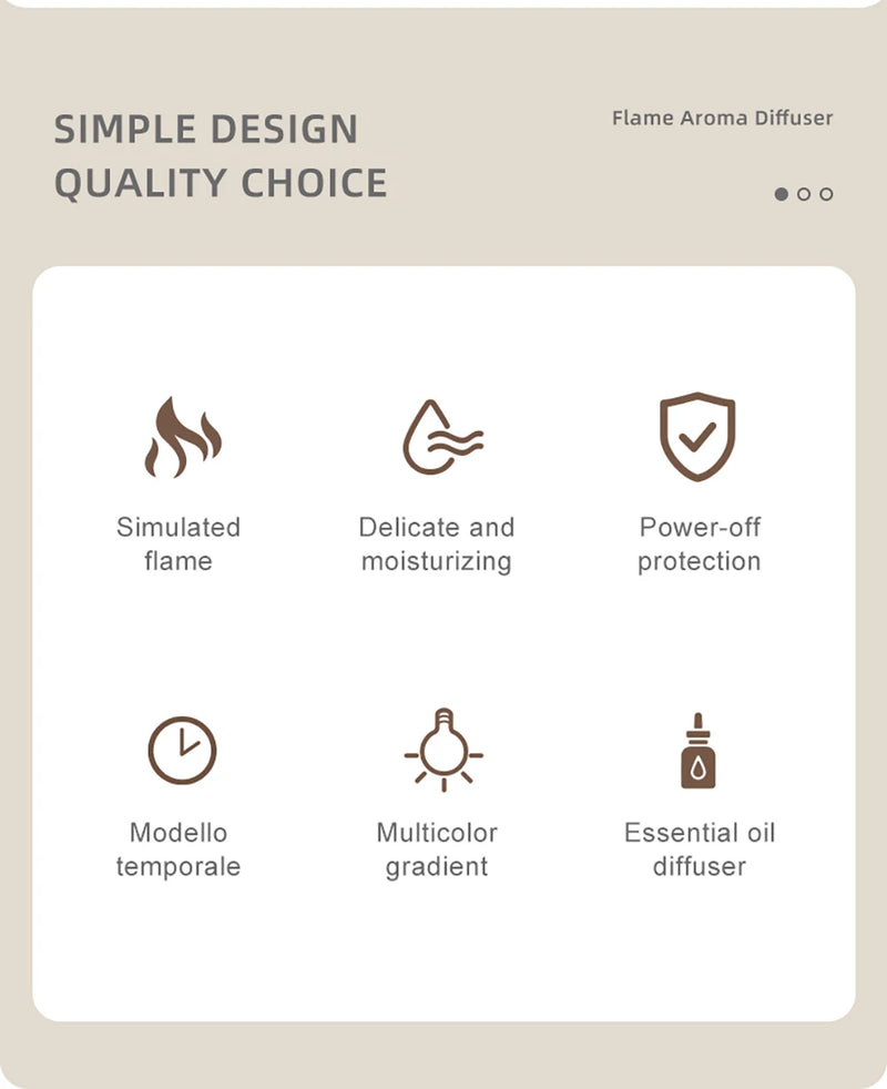 Difusor de Aroma Mini — Umidificador de Ar com Chama Colorida 7 Cores, Adicione Óleo Essencial, Aromaterapia com Timer para Casa, Quarto e Escritório
