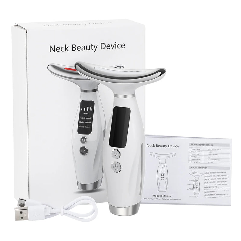 Neck Face Beauty Device 7 Color Light LED Photon Therapy Skin Tighten Reduce Double Chin Anti Wrinkle Facial Lifting Massager