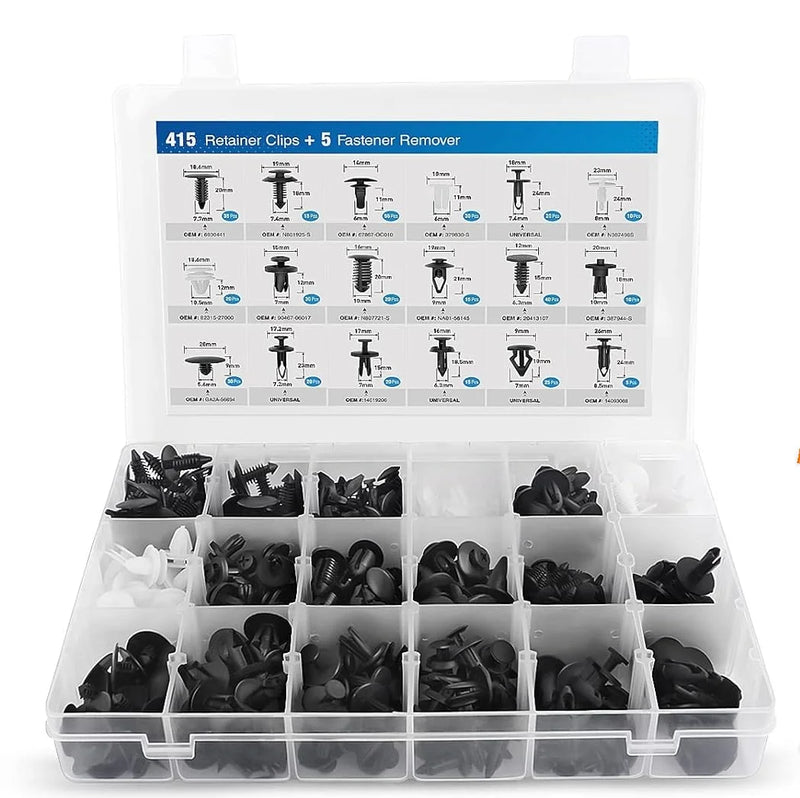 Conjunto de 925 Presilhas Automotivas com Ferramentas de Remoção — Rebites, Grampos e Fixadores Plásticos para Carro, Para-choque, Porta e Para-lama.