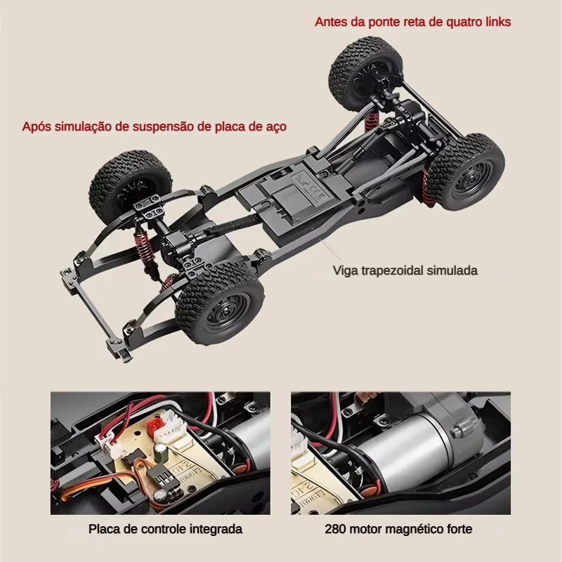 Caminhonete RC em Escala Real 4x4 — Controle Remoto Off-Road para Subidas e Terrenos Irregulares