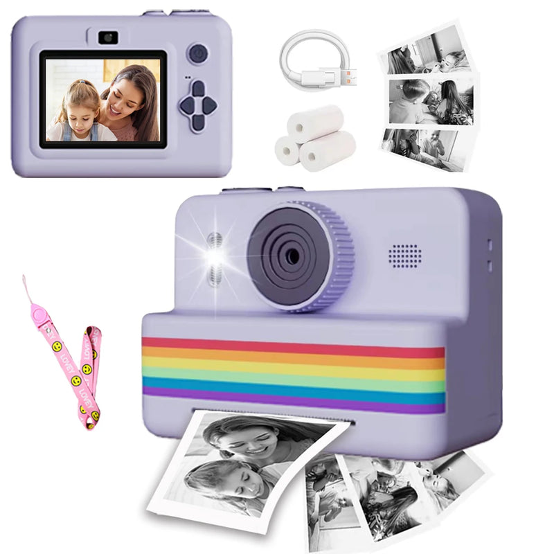 Câmera Digital Infantil para Fotografia — Mini Impressora Portátil Térmica com Impressão Instantânea de Fotos, Câmera Infantil com Tela HD de 2.8