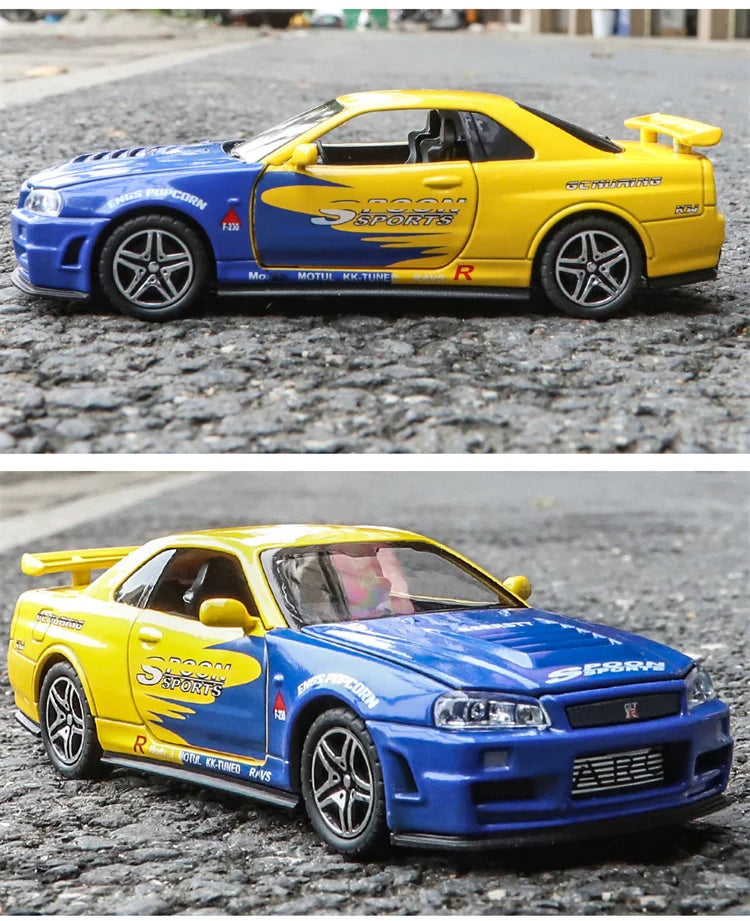 1:32 GTR R34 SKYLINE Fast Alloy Simulation Car Model Diecasts & Toy Vehicles And Furious Cars Decoration Toys For Children Boy