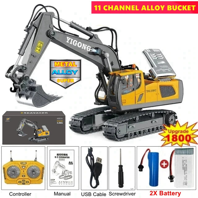 Escavadeira Controle Remoto 4x4 – Caminhão Basculante RC, Veículo Escavador, Trator Bulldozer, Carro de Construção