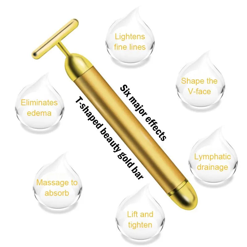 Beauty Bar 24K Electric Face Slimming Rod Golden Stick T Shaped Facial Massager Tightening Skin Electric Beauty Inst