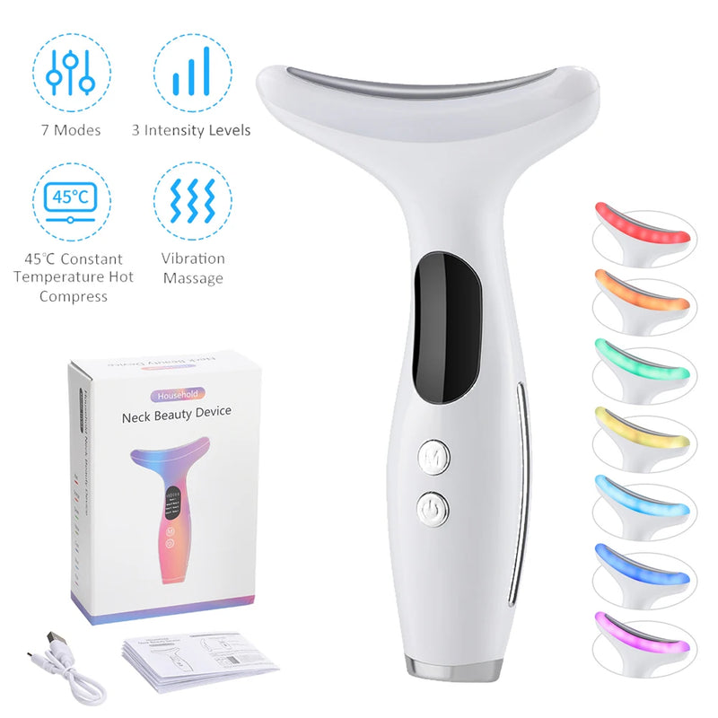 Neck Face Beauty Device 7 Color Light LED Photon Therapy Skin Tighten Reduce Double Chin Anti Wrinkle Facial Lifting Massager