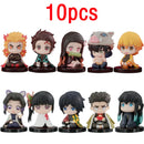 10pcs Set Q Version Demon Slayer Sitting Ghost Doll Tanjiro Nidouzi Inosuke Zenizu Figure Action Figure Movie Model kid Toy Gift
