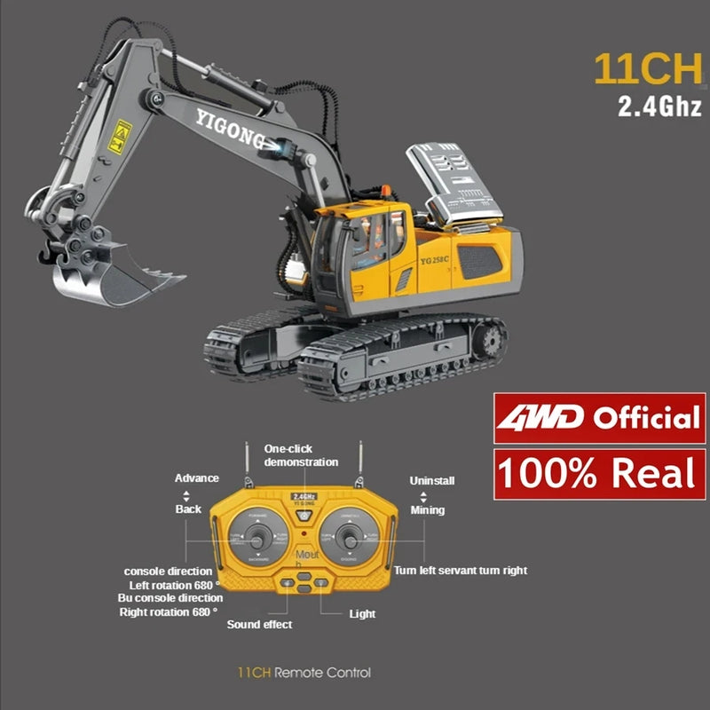 Escavadeira Controle Remoto 4x4 – Caminhão Basculante RC, Veículo Escavador, Trator Bulldozer, Carro de Construção