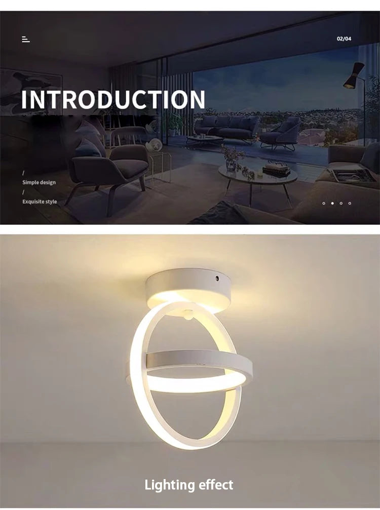 Modern LED Ceiling Light 2 Rings Creative Design Ceiling Lamp Indoor Lighting Fixtures Hallway Balcony Aisle Office Light