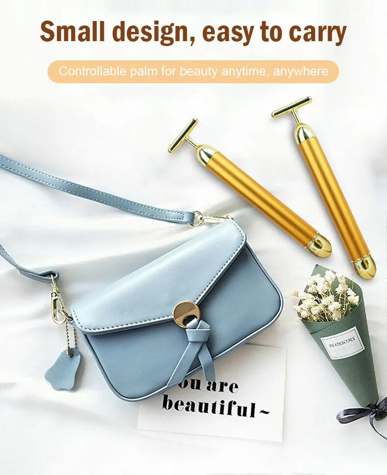 Beauty Bar 24K Electric Face Slimming Rod Golden Stick T Shaped Facial Massager Tightening Skin Electric Beauty Inst