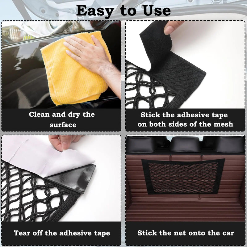 Rede Elástica com Adesivo de Parede, Ideal para Organização no Porta-Malas do Carro e Armazenamento Doméstico.