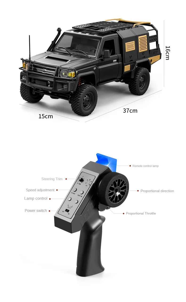 Caminhonete RC em Escala Real 4x4 — Controle Remoto Off-Road para Subidas e Terrenos Irregulares