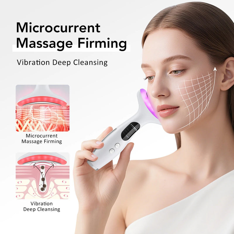 Neck Face Beauty Device 7 Color Light LED Photon Therapy Skin Tighten Reduce Double Chin Anti Wrinkle Facial Lifting Massager