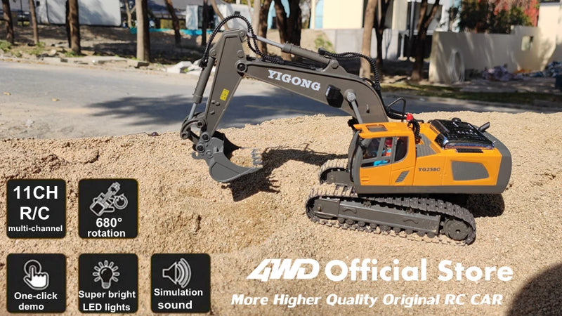 Escavadeira Controle Remoto 4x4 – Caminhão Basculante RC, Veículo Escavador, Trator Bulldozer, Carro de Construção