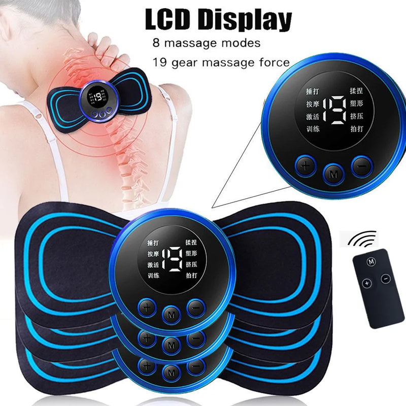 Massageador elétrico de pescoço com 8 modos e 19 engrenagens, ferramenta para alívio da dor muscular cervical nas costas, ombro, perna, corpo e mini almofada de massagem relaxante.