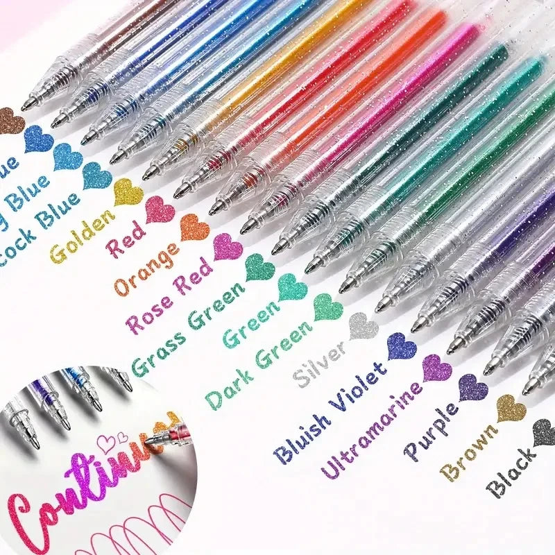 Conjunto de canetas de gel com glitter, 8/12/18/24/36 peças.