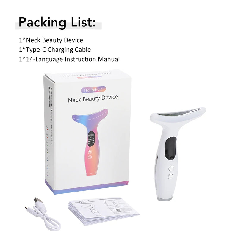 Neck Face Beauty Device 7 Color Light LED Photon Therapy Skin Tighten Reduce Double Chin Anti Wrinkle Facial Lifting Massager
