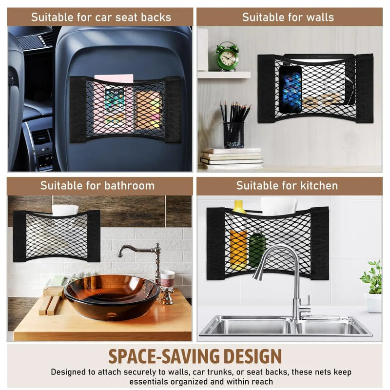 Rede Elástica com Adesivo de Parede, Ideal para Organização no Porta-Malas do Carro e Armazenamento Doméstico.