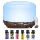 Difusor de Aromas 500ML (6 Óleos Opcionais), Umidificador Difusor de Óleos Essenciais 5V 2A com Controle Remoto