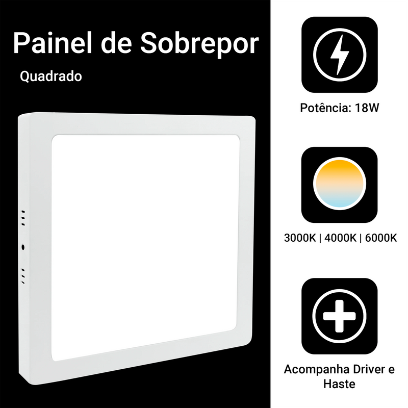 Luminaria Plafon 18W Led Overboard Square Cold White Light/Warm and Neutral