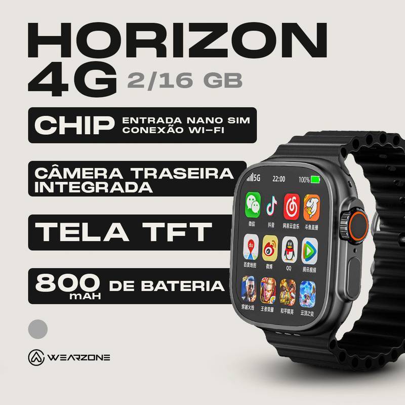 Horizon | Celular de Pulso 4G | 2Gb de Ram e 16Gb de Armazenamento